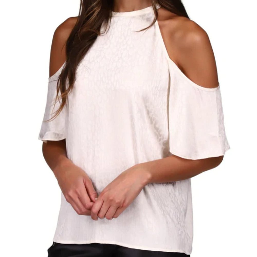 NWT Michael Kors Cheetah Plisse Jacquard Halter Short Cut-Out Sleeve Blouse